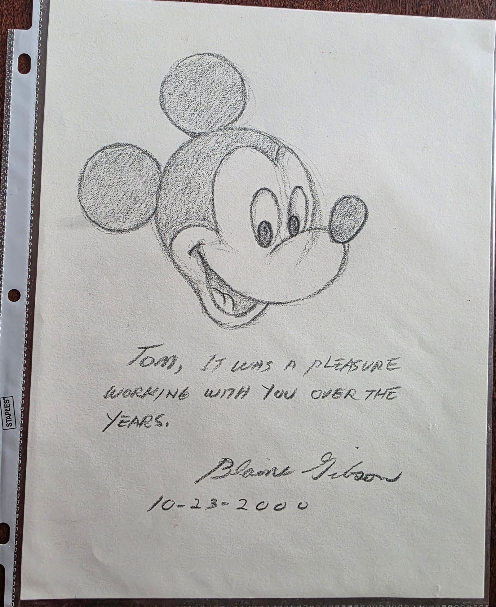 Blaine Gibson — Mickey Mouse Drawing and Inscription