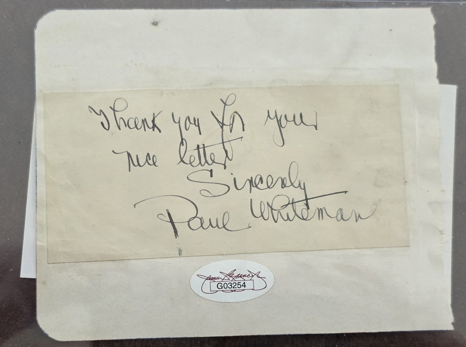 Paul Whiteman — Authenticated Signed Note