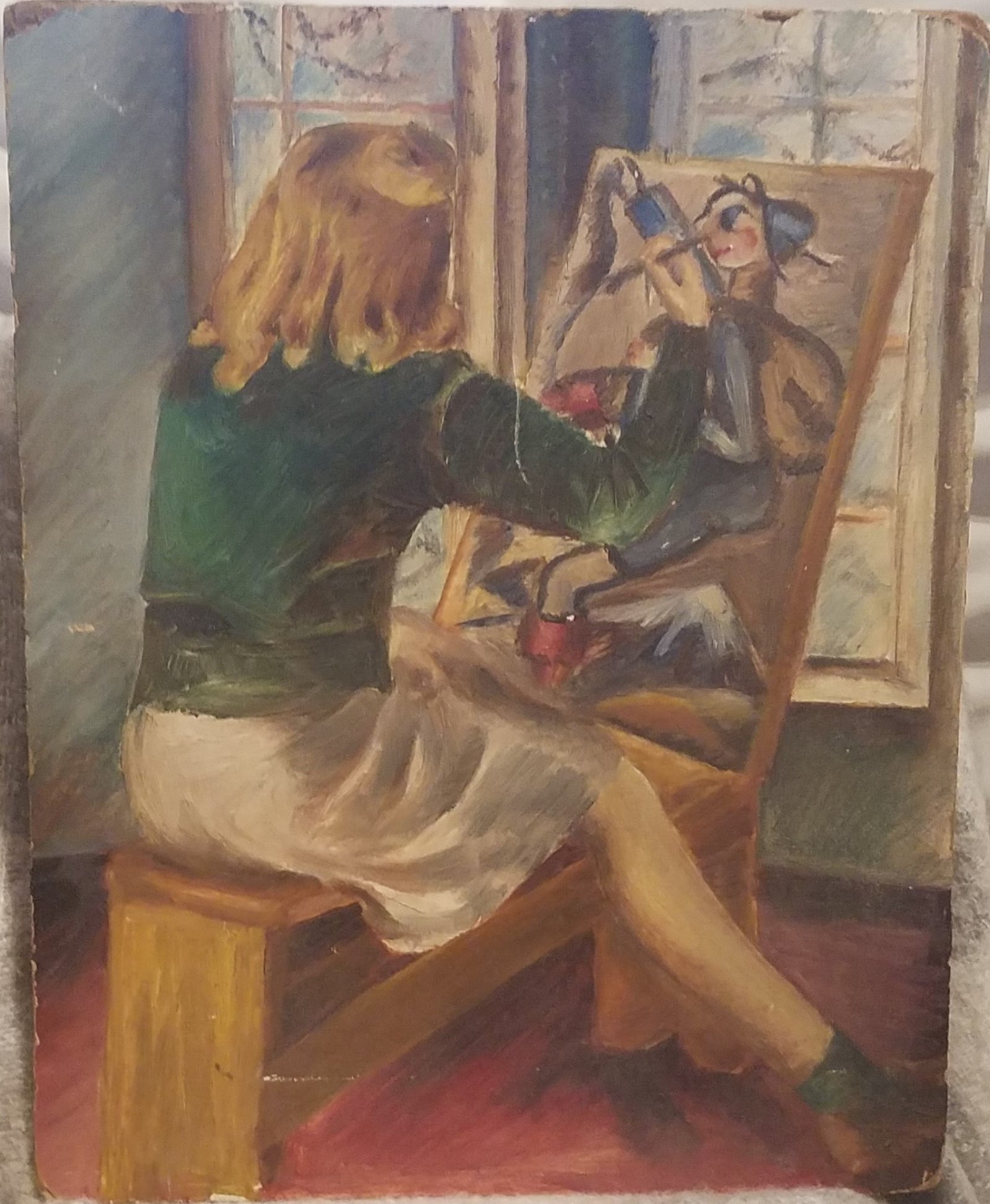 Louise Blaser self-portrait at the easel